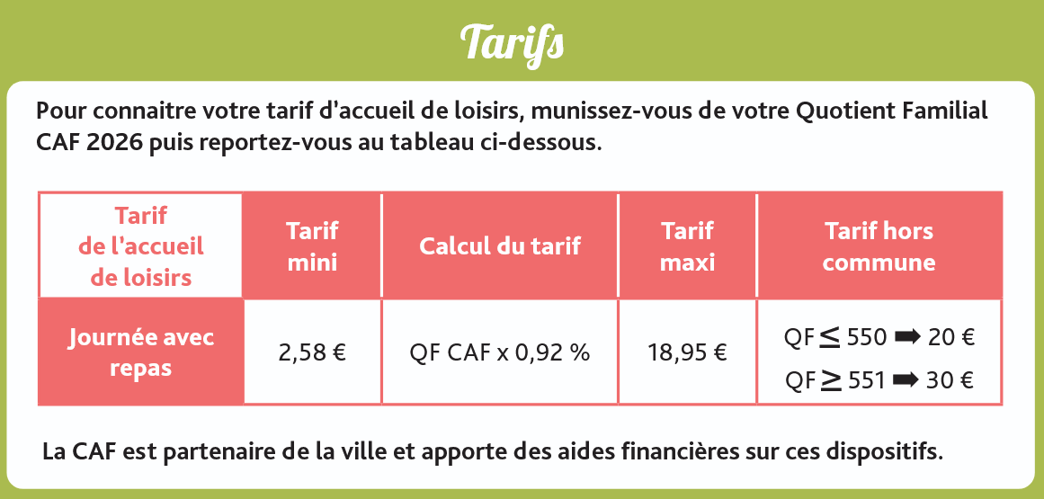 Tarifs accueils de loisirs
