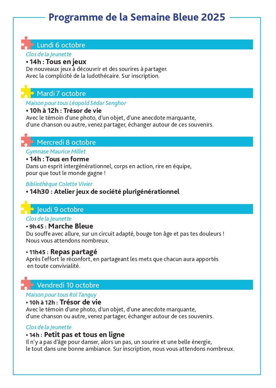 PROGRAMME SEMAINE BLEUE 2025